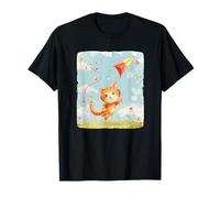 Cheerful Cat Flies Kites Graphic for an Uplifting Day T-Shirt