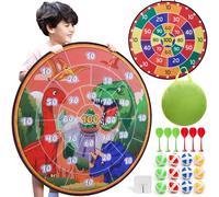 Cheerful Children Toys Jumbo Kids Dart Board Set XL or XXL, Large Velcro Dart Board with Reversible Designs, 16 Sticky Balls & 6 Darts - Indoor & Outdoor Garden Games for Ages 3-8 (Dinosaur-2, 100cm)