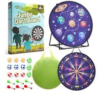 Cheerful Children Toys Jumbo Kids Dart Board XL, 73cm Large Velcro Dart Board Set for Kids - Reversible Designs, Sturdy Stand, 12 Sticky Balls & 6 Darts, Indoor & Outdoor Games, Ages 4-8 (Space)