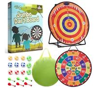 Cheerful Children Toys Jumbo Kids Dart Board XL, 73cm Large Velcro Dart Board Set for Kids - Reversible Designs, Sturdy Stand, 12 Sticky Balls & 6 Darts, Indoor & Outdoor Games, Ages 4-8 (Carnival)