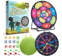 Cheerful Children Toys Jumbo Kids Dart Board XL, 73cm Large Velcro Dart Board Set for Kids - Reversible Designs, Sturdy Stand, 12 Sticky Balls & 6 Darts, Indoor & Outdoor Games, Ages 4-8 (Neon)