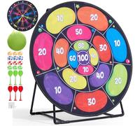 Cheerful Children Toys Jumbo Kids Dart Board XL or XXL, Velcro Dart Board Set for Kids - Reversible Design, Sturdy Stand, 12 Sticky Balls & 6 Darts, Indoor/Outdoor Games Ages 3-8 (Neon, 73cm)