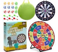 Cheerful Children Toys Jumbo Kids Dart Board XXL, 100cm Large Velcro Dart Board Set for Kids - Reversible Design, Sturdy Stand, 12 Sticky Balls & 6 Darts, Indoor/Outdoor Games, Ages 4-8 (Traditional)