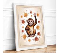 Cheerful Chimp and Viruses Modern Framed Wall Art Print A1 (84.1×59.4cm) White, Wall Decor for Living Room, Bedroom, Office & Home, Ready to Hang, Art Gift
