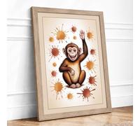 Cheerful Chimp and Viruses Modern Framed Wall Art Print A2 (59.4×42cm) Oak, Wall Decor for Living Room, Bedroom, Office & Home, Ready to Hang, Art Gift
