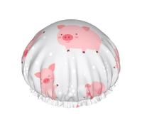 Cheerful Cute Little Pigs,Shower Cap Nightcap Double Layer Waterproof Elastic Bath Cap Reusable Hair Cap