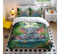 Cheerful Elephant Family Duvet Cover Set Playful Tropical Rainforest 3D Print Bedding Set for Kids Bedroom Decor (style3,King240x220cm+50x75cm*2)