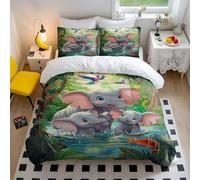Cheerful Elephant Family Duvet Cover Set Playful Tropical Rainforest 3D Print Bedding Set for Kids Bedroom Decor (style4,King 240x220cm+65x65cm*2)
