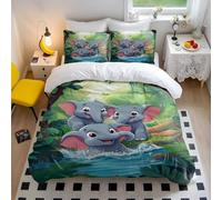Cheerful Elephant Family Duvet Cover Set Playful Tropical Rainforest 3D Print Bedding Set for Kids Bedroom Decor (style1,King240x220cm+50x75cm*2)