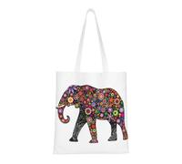 Cheerful Elephant Fashion Canvas Tote Bag With All Over Print Design, Large Reusable Shopper Tote With Double Handles,Beach Tote, Weekend Bag