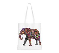 Cheerful Elephant Fashion Canvas Tote Bag With All Over Print Design, Large Reusable Shopper Tote With Double Handles,Beach Tote, Weekend Bag