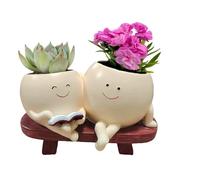 Cheerful Face Planter - Grinning Planter Pot, Novelty Garden Decoration | Cute Handmade Smileys Face Planter Pot, Cartoon Resin Flower Pot Succulent Planter Present for Courtyard Decor