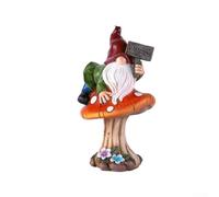 Cheerful Garden Gnome Mushroom Accent Eye Catching Resin Decor for Courtyards and Gardens (A)