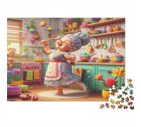 Cheerful Grandmother Cooking 1000 Pieces Grandma Dancing in Kitchen Thick Cardboard Classic Puzzle Hard Adults Relaxation Creativity Decompression Gift Giving Idea 52x38cm/1000pcs