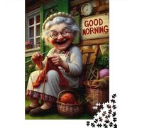 Cheerful Grandmother Knitting Jigsaw Puzzles for Adults Interesting Puzzle Game 1000 Piece Brain Challenge Home Decoration Gifts 52x38cm/1000pcs