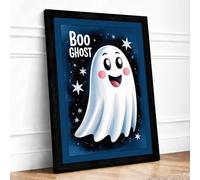 Cheerful Halloween Ghost Novelty Framed Wall Art Print A3 (42×29.7cm) Black, Wall Decor for Living Room, Bedroom, Office & Home, Ready to Hang, Art Gift