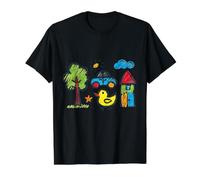Cheerful Kids Art Duck & Sun Drawing Cute Playtime Value Graphic T-Shirt, Men, Black, XL