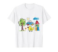 Cheerful Kids Art Duck & Sun Drawing Cute Playtime Value Graphic T-Shirt, Men, White, S