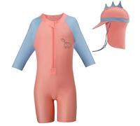 Cheerful Mario 1-7T Toddler One Piece Swimsuit Long Sleeve Baby Girls Boys uv Swimming Costume Kids Rash Guard Swimwear with Sun Hat Peach Pink 3-4 Years