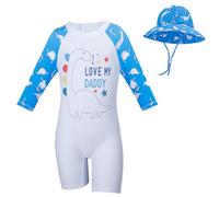 Cheerful Mario 1-7T Toddler One Piece Swimsuit Long Sleeve Baby Girls Boys uv Swimming Costume Kids Rash Guard Swimwear with Sun Hat Dinosaur 2-3 Years