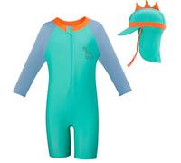 Cheerful Mario 1-7T Toddler One Piece Swimsuit Long Sleeve Baby Girls Boys uv Swimming Costume Kids Rash Guard Swimwear with Sun Hat Green 12-24 Months