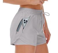 Cheerful Mario 2 in 1 Women's Running Shorts Summer Ladies Activewear with Adjustable Drawstring Waist 2 Side Zipper Pocket Quick Dry Grey XS