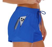 Cheerful Mario 2 in 1 Women's Running Shorts Summer Ladies Activewear with Adjustable Drawstring Waist 2 Side Zipper Pocket Quick Dry Blue S