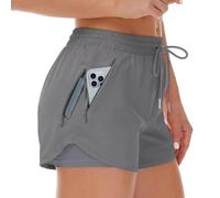 Cheerful Mario 2 in 1 Women's Running Shorts Summer Ladies Activewear with Adjustable Drawstring Waist 2 Side Zipper Pocket Quick Dry Dark Grey M
