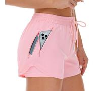 Cheerful Mario 2 in 1 Women's Running Shorts Summer Ladies Activewear with Adjustable Drawstring Waist 2 Side Zipper Pocket Quick Dry Pink XL