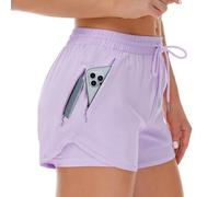 Cheerful Mario 2 in 1 Women's Running Shorts Summer Ladies Activewear with Adjustable Drawstring Waist 2 Side Zipper Pocket Quick Dry Purple L
