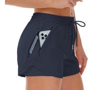 Cheerful Mario 2 in 1 Women's Running Shorts Summer Ladies Activewear with Adjustable Drawstring Waist 2 Side Zipper Pocket Quick Dry Navy XXL