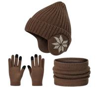 Cheerful Mario 3-8 Years Winter Kids Hat and Scarf Set Boys Beanie Hat With Earmuffs Kids Snood Warm Fleece lined Soft Acrylic Coffee-B