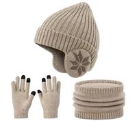 Cheerful Mario 3-8 Years Winter Kids Hat and Scarf Set Boys Beanie Hat With Earmuffs Kids Snood Warm Fleece lined Soft Acrylic Beige-B