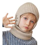 Cheerful Mario 3-8 Years Winter Kids Hat and Scarf Set Boys Beanie Hat With Earmuffs Kids Snood Warm Fleece lined Soft Acrylic Beige