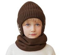 Cheerful Mario 3-8 Years Winter Kids Hat and Scarf Set Boys Beanie Hat With Earmuffs Kids Snood Warm Fleece lined Soft Acrylic Coffee