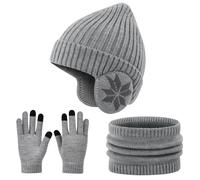 Cheerful Mario 3-8 Years Winter Kids Hat and Scarf Set Boys Beanie Hat With Earmuffs Kids Snood Warm Fleece lined Soft Acrylic Grey-B