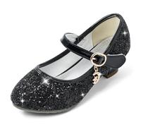 Cheerful Mario 5-10 Years Kids Girls Mary Jane Princess Court Shoes Sparkly Glitter Wedding Party Black 2.5 UK