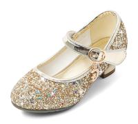 Cheerful Mario 5-10 Years Kids Girls Mary Jane Princess Court Shoes Sparkly Glitter Wedding Party Gold 2.5 UK