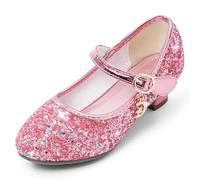 Cheerful Mario 5-10 Years Kids Girls Mary Jane Princess Court Shoes Sparkly Glitter Wedding Party Pink 2.5 UK
