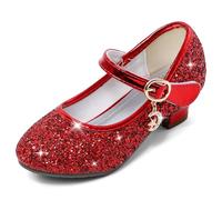Cheerful Mario 5-10 Years Kids Girls Mary Jane Princess Court Shoes Sparkly Glitter Wedding Party Red 13 UK Child