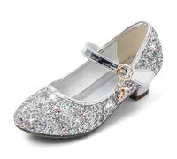 Cheerful Mario 5-10 Years Kids Girls Mary Jane Princess Court Shoes Sparkly Glitter Wedding Party Silve 13 UK Child Silver