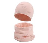 Cheerful Mario Baby Cotton Beanie Hat and Loop Scarf Set Little Boys and Girls Snood and Hat Set Outdoor Sports Accessories Warm and Soft Bowknot Pink 3-7 Years