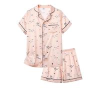 Cheerful Mario Girls Pyjamas Imitation Silky Smooth Satin Cute Pattern Sleepwear Kids Pajamas Sets Pink-B 12-13 Years