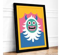 Cheerful Monster Modern Framed Wall Art Print A1 (84.1×59.4cm) Black, Wall Decor for Living Room, Bedroom, Office & Home, Ready to Hang, Art Gift