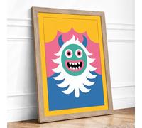 Cheerful Monster Modern Framed Wall Art Print A1 (84.1×59.4cm) Oak, Wall Decor for Living Room, Bedroom, Office & Home, Ready to Hang, Art Gift