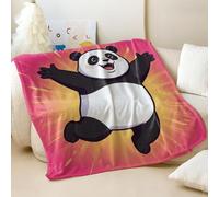 Cheerful Panda Printed Flannel Blanket, Vibrant Red and Beige Throw Blanket, Perfect for Kids and Home Decor (02,200x200cm)