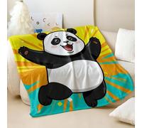 Cheerful Panda Printed Flannel Blanket, Vibrant Red and Beige Throw Blanket, Perfect for Kids and Home Decor (04,100x150cm)