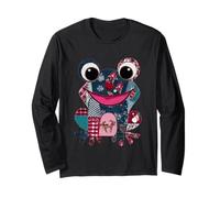 Cheerful Patchwork Frog Graphic Fun Design Long Sleeve T-Shirt