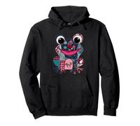 Cheerful Patchwork Frog Graphic Fun Design Pullover Hoodie