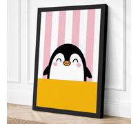 Cheerful Penguin Peek Modern Canvas Wall Art Print 24x16 Inch (61 x 41 cm)
